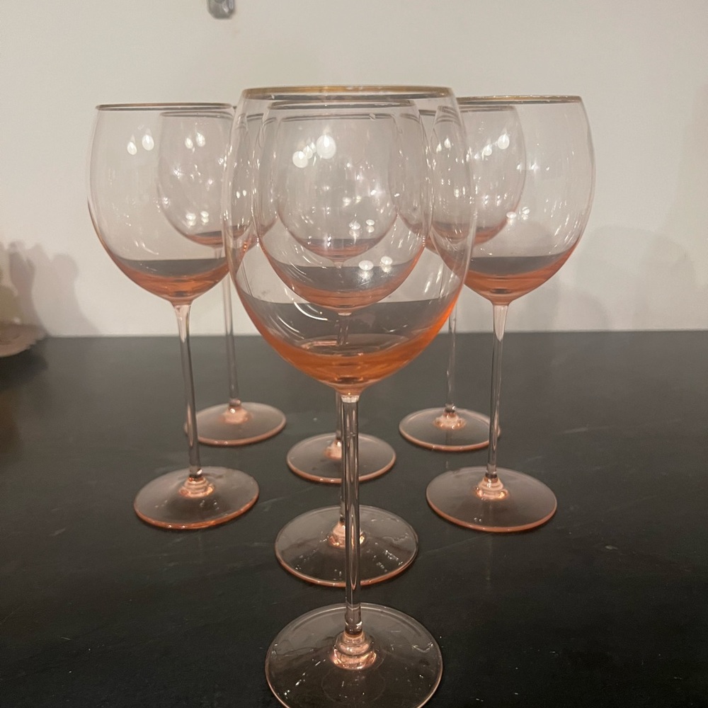 Blush gilded white wine glasses